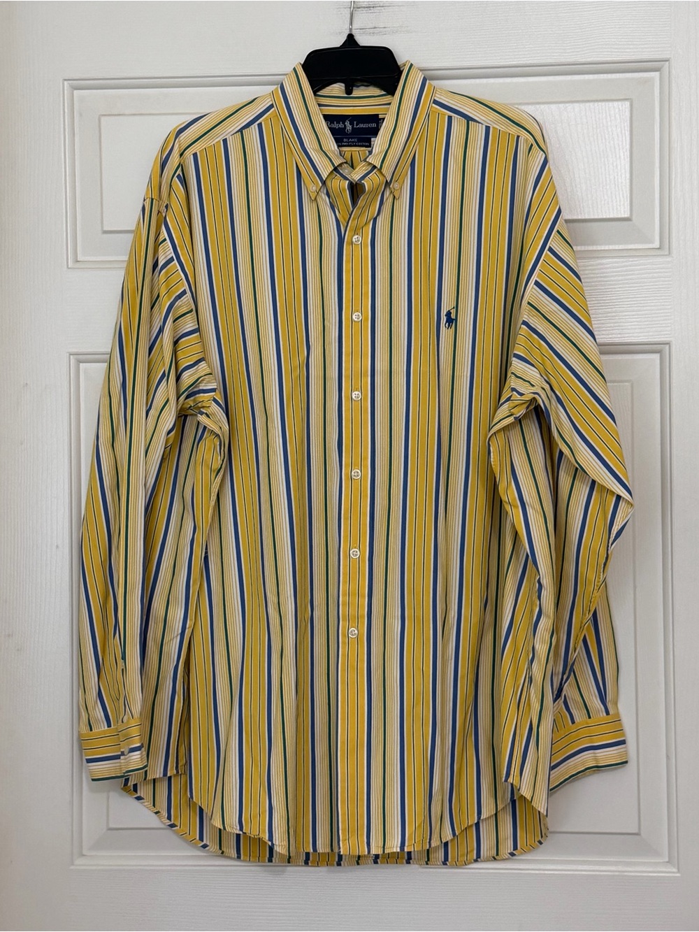 Vintage Ralph Lauren Polo Yellow Blake Striped Button Down Shirt Size XL Preppy